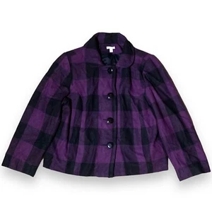 Relativity Purple & Black Buffalo Check Wool Blend Jacket Women’s Size 2X Plus - Picture 1 of 3
