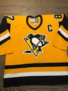 Vintage CCM Pittsburgh Penguins Sydney Crosby YELLOW throwback Home Jersey LARGE