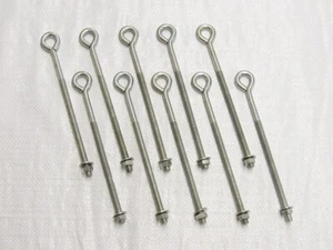 Folded Straining Eyebolts Washer and Nut x10 M6 200MM (Zinc Plated Wire Support) - Picture 1 of 2