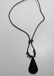Collar de cuentas artesanal con colgante de cristal 18" - Imagen 1 de 3