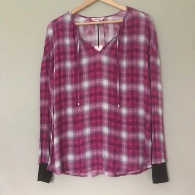 Blusa Juicy Couture M Fucsia Cuadros Cuello Dividido Nueva con Etiquetas Foto 1 de 4