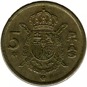 ☆ SPANIEN 1975 (*78) • 5 PESETEN ☆ JUAN CARLOS I REY DE ESPAÑA, CuNi KM#807 ☆C0799 - Bild 1 von 4