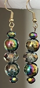 Womans Beautiful Rainbow Hematite Beaded Crystal Dangling Earrings - Picture 1 of 5