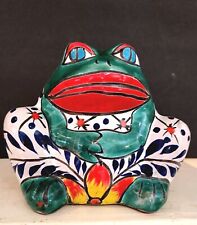 Vintage Mexican Talavera Frog Planter Colorful Animal Pot Folk Art Pottery 6" 