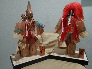 Statue kabuki giapponesi bambù intagliate a mano scultura statuine vintage - Foto 1 di 12