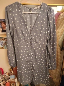 Abercrombie Women's Long-Sleeve Button-Through Mini Dress MINT GREEN PATTERN S - Picture 1 of 9