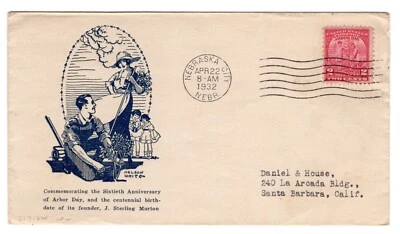 #717 Arbor Day 1932 FDC - Planty #24 1st Nelson White - Image 1 of 2