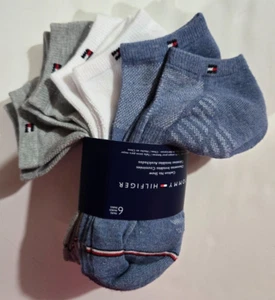 Womens Tommy Hilfiger No Show Socks Blue, White and Gray Logo 6 pack NEW NWT - Picture 1 of 4