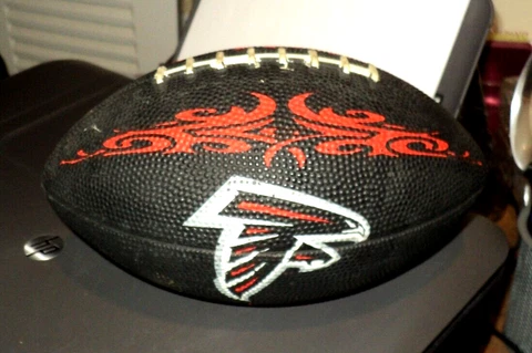 ATLANTA FALCONS 9" Football: Youth Size: Rubber: NFL: Good Stuff: Black/Red Cover