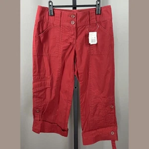 NEW Cabi Pants Womens 4 red cropped capri straight floral casual preppy classic - Picture 1 of 11