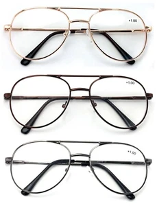 3 Pairs Metal Aviator Reading Glasses - Spring Hinge Tear Drop Reader gold brown - Picture 1 of 3