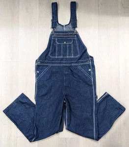 Real Work Wear Overalls Mens 36x30 Bib Carpenter Blue Dark Wash Denim - Picture 1 of 7