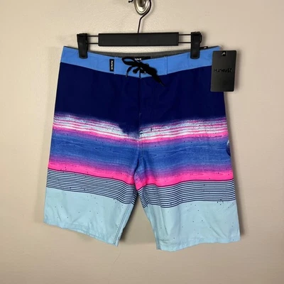 全新带标签 - Hurley 男孩板短裤 16/28 码泳裤蓝色粉红色条纹 — 第 1/4 张图片