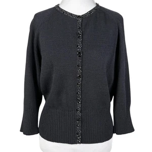 St John Strick Cardigan Pullover Gr. P Small schwarz Pailletten facettierte Perlen Knöpfe - Bild 1 von 14