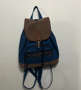 Vintage 90s Y2K Mini Backpack Purse Southwest Aztec Print Suede Teal Streetwear - Bild 1 von 14