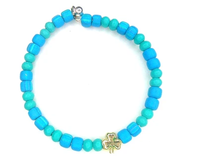 Blue and Green Bracelet Rubber Beaded Handstrung Shamrock - Image 1 of 4