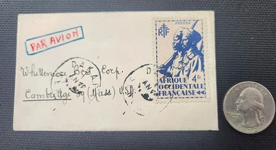 French West Africa Stamp- Scott #33 - rare size mini envelope to Cambridge Ma - Image 1 of 2