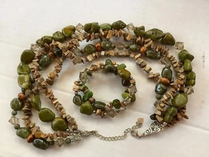 Collana e bracciale multifilo originali agata e diaspro con chip di pietre preziose - Foto 1 di 5