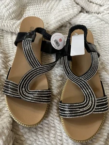 Women’s Babe Black And White Sparkle Sandals Size 10 - Picture 1 of 5