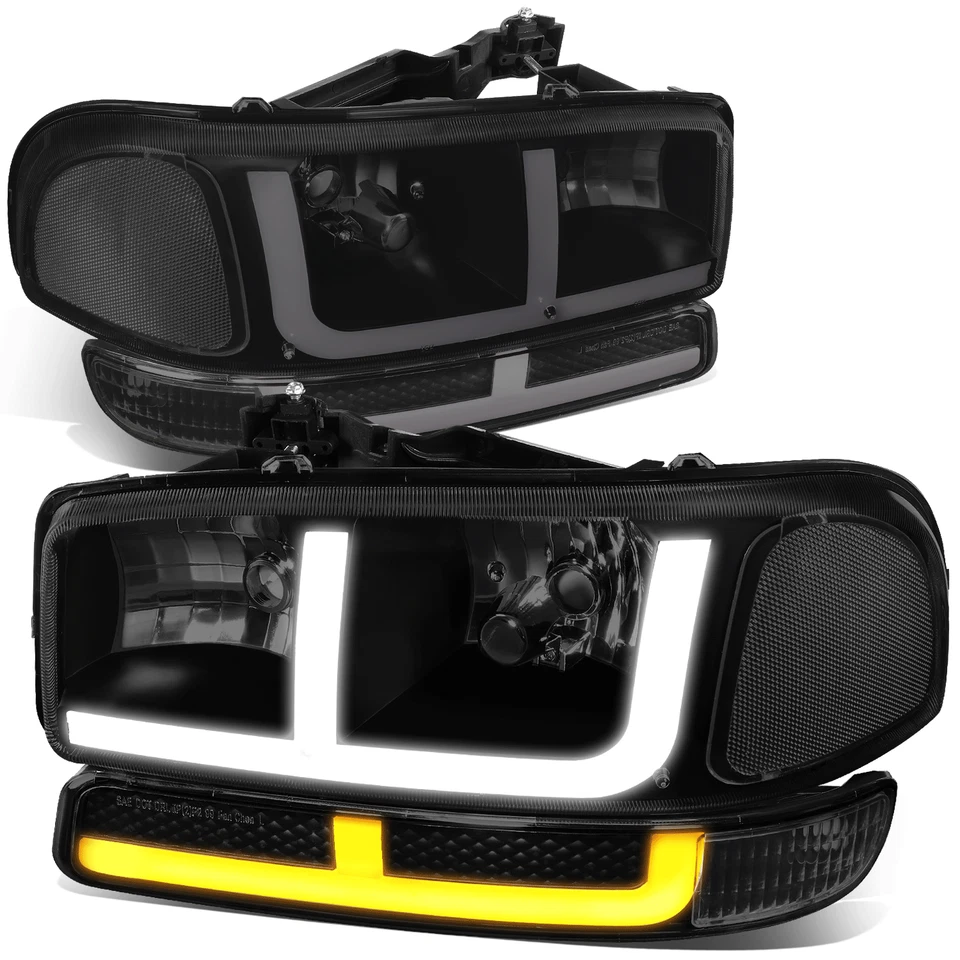 Par de faros delanteros LED DRL Fit 99-07 Sierra Yukon Switchback ahumados Foto 1 de 4