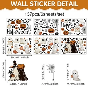 Halloween Static Window Clings Reusable PVC Ghost & Pumpkin Decals for Glass - Picture 1 of 7