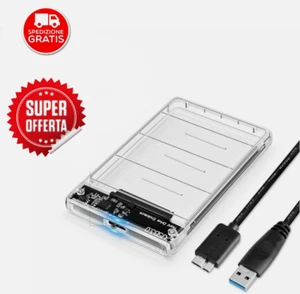 BOX CASE 2,5 HARD DISK SATA USB HDD SATA ESTERNO DISCO DRIVE PORTATILE trasp - Foto 1 di 11