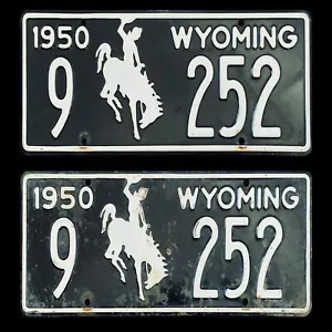 1950 WYOMING AUTO LICENSE PLATE PLATES " 9 252 " MATCHING PAIR ALL ORIGINAL WY - Picture 1 of 3