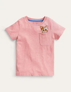 Mini Boden Short Sleeve Peeping Pocket T-Shirt - Peach Pink Cat (Imperfect) - Picture 1 of 3