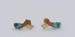 Genuine Pear Blue Topaz Post Earrings w/ Original Backs - 14k Yellow Gold - Picture 1 of 3