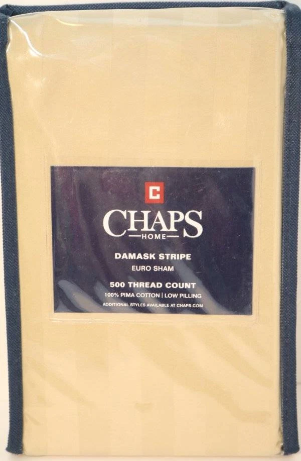 Chaps Damask Stripe 1 Euro Sham Oatmeal 500 Thread 100% Pima Cotton 26 x 26 New - Image 1 of 4