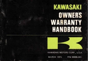 Manual/manual de garantía del propietario Kawasaki genuino OEM modelos 1974-1975 - Imagen 1 de 3