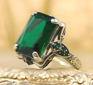 VINTAGE STYLE 925 SOLID STERLING SILVER SIMULATED EMERALD FILIGREE RING 1780 - Picture 1 of 3
