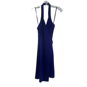 Vestido envolvente BCBGMAXAZRIA Y2K azul halter hasta la rodilla para mujer talla pequeña nuevo con etiquetas - Imagen 1 de 4