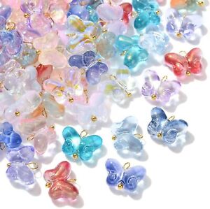100x Crystal Glass Butterfly Charms Pendants Beads for DIY Jewelry Craft Making