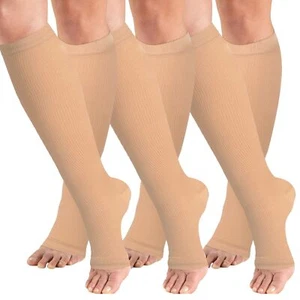 Open Toe Compression Socks 15-20 mmHg for Women and Men Knee High Toeless Cir... - Picture 1 of 6