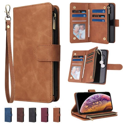 Funda de teléfono con cremallera de cuero con soporte abatible para iPhone 15 Pro Max 14 13 12 11 XS Foto 1 de 4