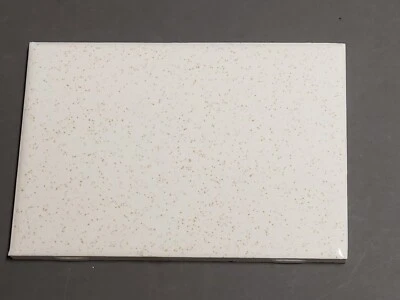 Vtg 1 AO Ceramic Tile WIDE White w/Gold Flecks Rectangle 4 1/4" x 6" Glossy NOS - Image 1 of 3