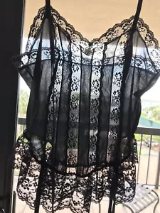 Vintage Dessous durchsichtige Spitze Rüschen Nylon Babydoll Strumpfbänder NAN BLUME Größe M USA - Bild 1 von 5