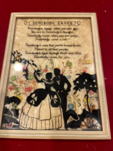 VTG SILHOUETTE REVERSE PAINTING CONVEX GLASS COURTING COUPLE W/ROMANTIC POEM Cover
