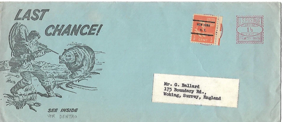 Usa: 1938; Cover with "LAST CHANCE", special bear hunting message. EBN029 - Image 1 of 2