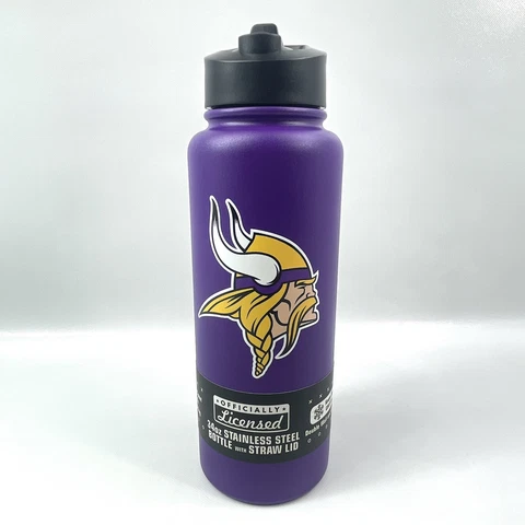 NFL Minnesota Vikings Football Boelter Brands Water Bottle Straw Lid 34 oz Cover
