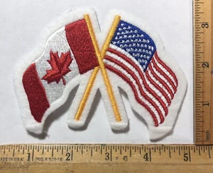 Vintage Waving USA Canada Cross Flag Felt Patch United States Canadian Hockey - Picture 1 of 2
