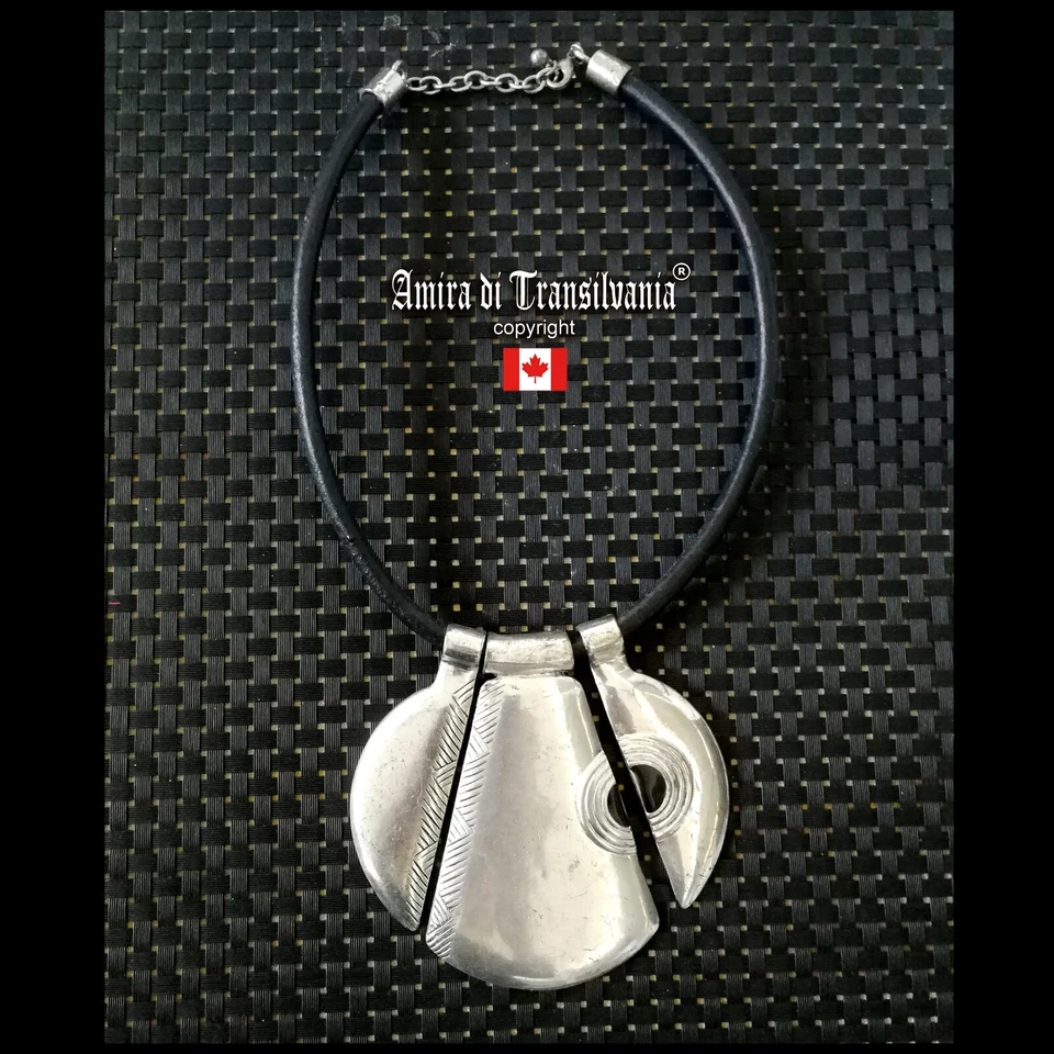 Collar Grueso Plata Joyería Colgante Brutalista Diseño Minimalista Piedra Luna Foto 1 de 1