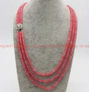 3 Rows 2x4mm Faceted Pink Rhodochrosite Rondelle Gems Beads Necklace 17-19'' - Picture 1 of 12