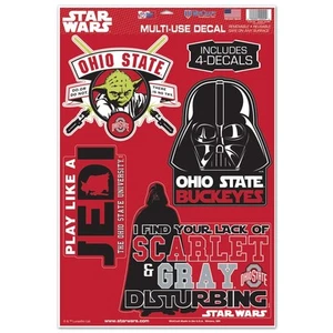 OHIO STATE BUCKEYES STAR WARS YODA & VADER LAPTOP MULTI USE REUSABLE DECALS NEW - Picture 1 of 1