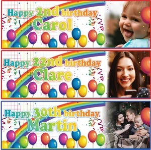 2 Personalised Birthday Banner Photo Rainbow Adults Children kids Party poster - Picture 1 of 6