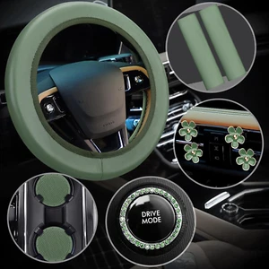10 Pcs Leather Steering Wheel Cover Set for Women 14.5-15 Inch Car Accessories w - Picture 1 of 7