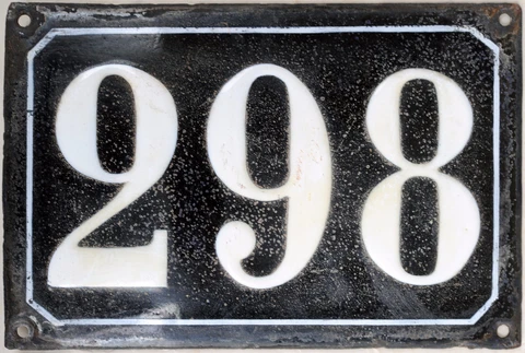 Large old black French house number 298 door gate plate plaque enamel metal sign Cover