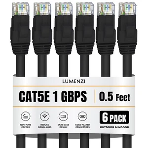 Cat 5e Ethernet Cable Black 1 Gbps Network Round Rj45 0.5, 1, 3, 5, 7, 14ft - Picture 1 of 14