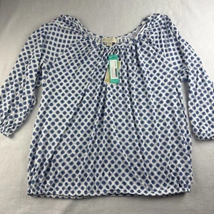 Michael Kors Scoop Neck Elastic Sleeve Blue Design Top Women's Size XL - Picture 1 of 11